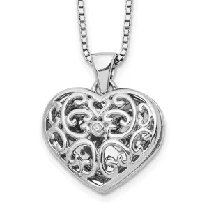 Sterling Silver 'White Ice' Diamond Filigree Heart Locket Necklace