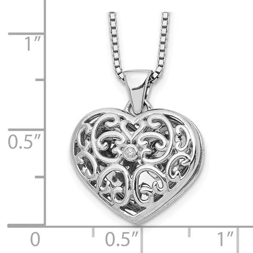 Sterling Silver 'White Ice' Diamond Filigree Heart Locket Necklace