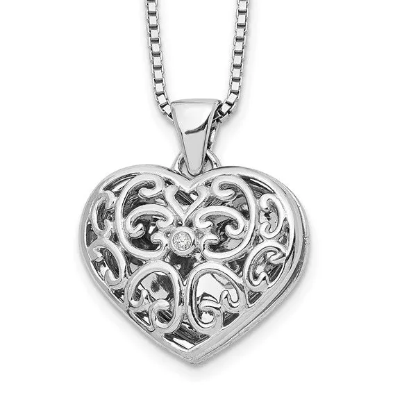 Sterling Silver 'White Ice' Diamond Filigree Heart Locket Necklace