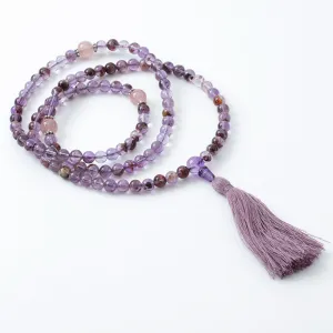 Super Seven and Strawberry Quartz Mala, 108 beads