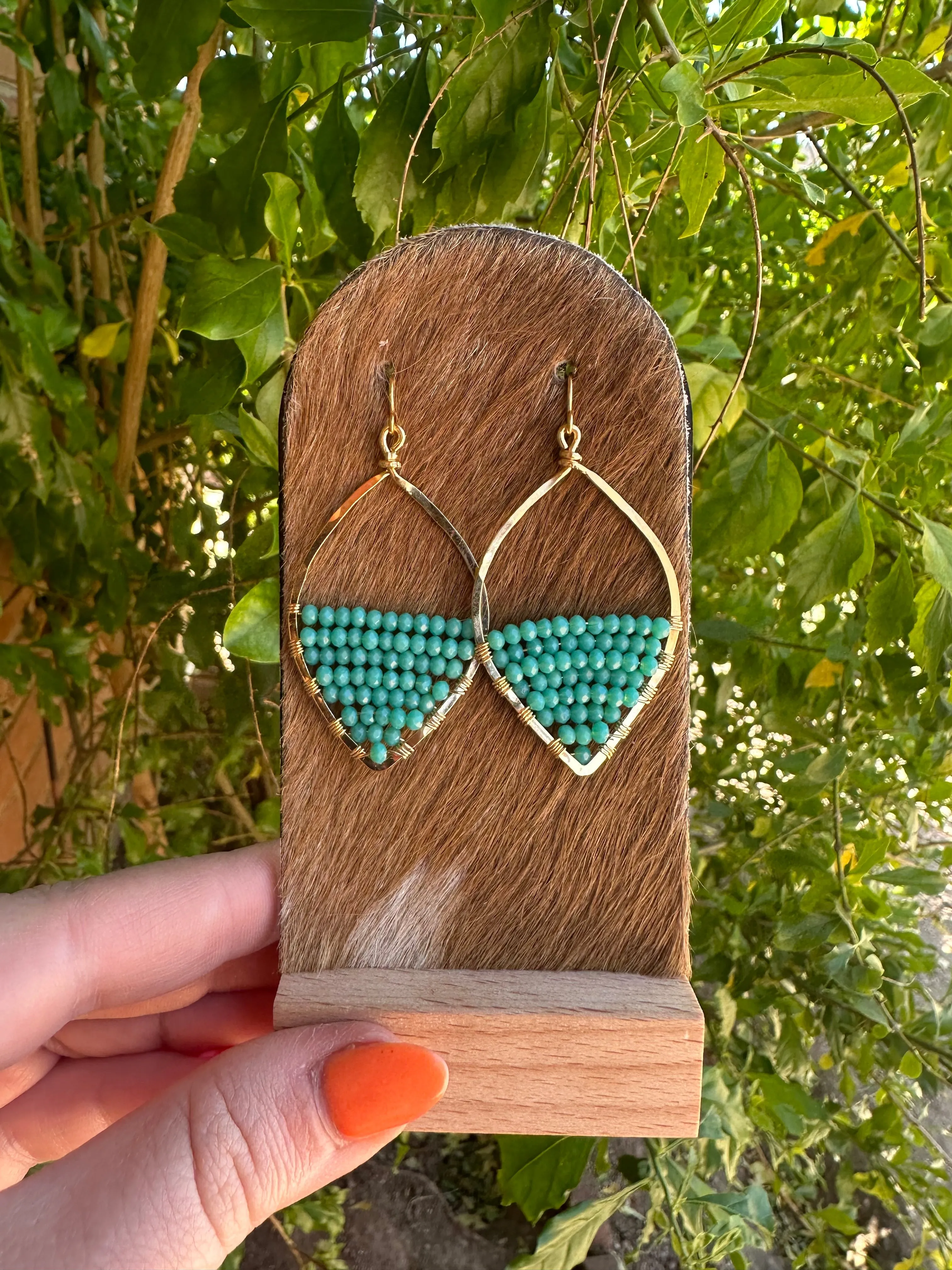 “The Golden Collection” Beach Town Handmade Turquoise Beaded & 14k Gold Plated Earrings