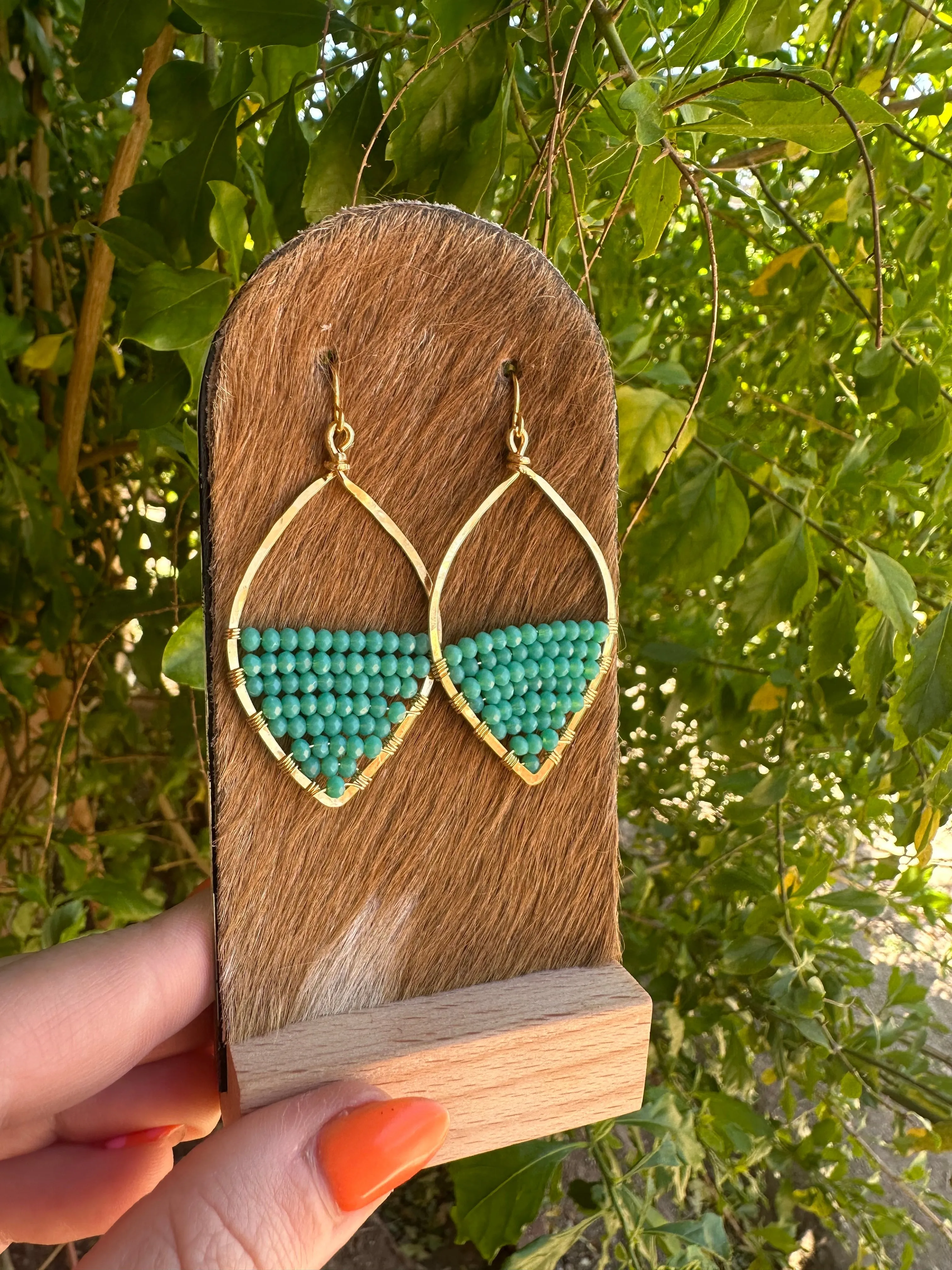 “The Golden Collection” Beach Town Handmade Turquoise Beaded & 14k Gold Plated Earrings