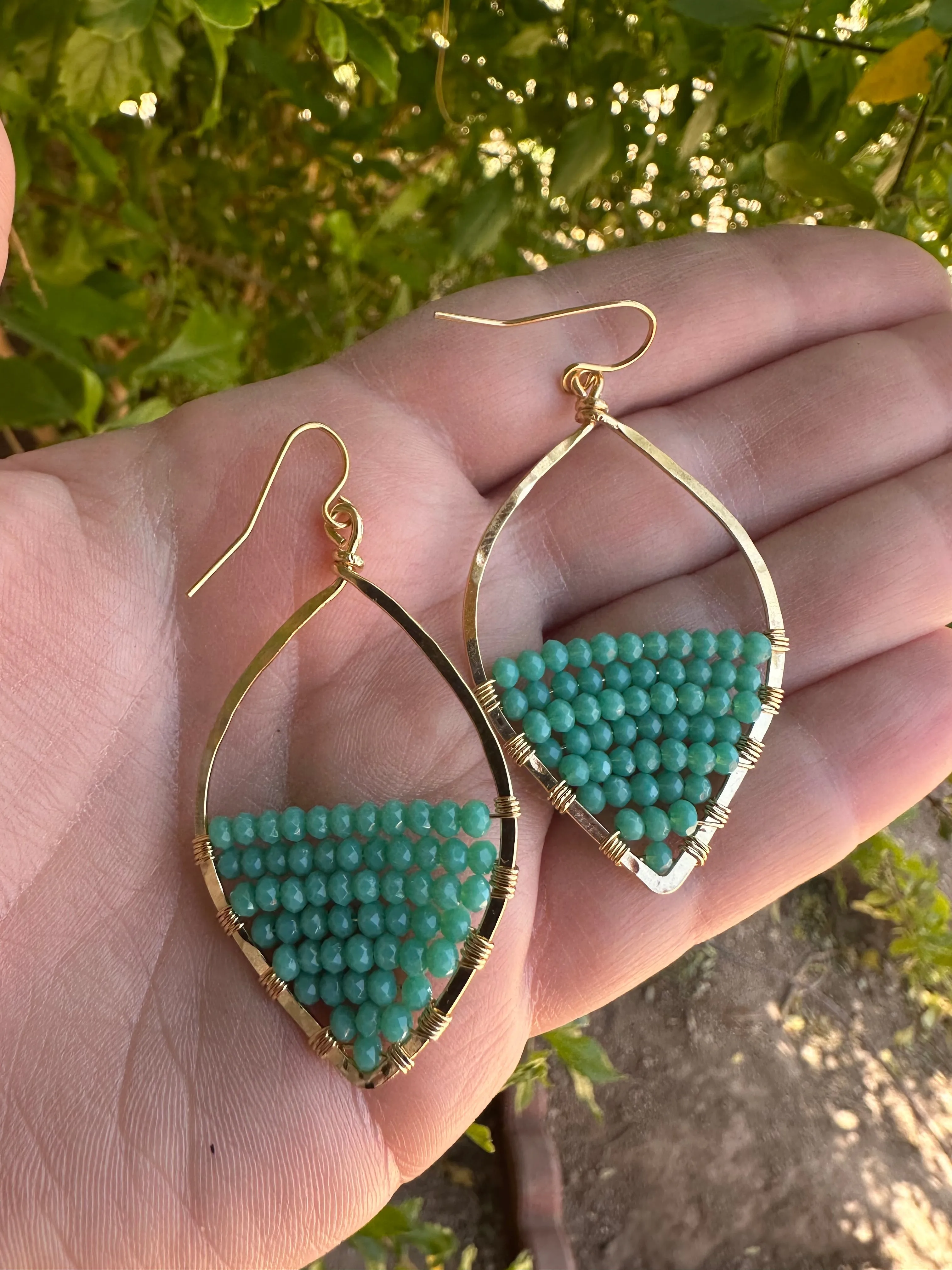 “The Golden Collection” Beach Town Handmade Turquoise Beaded & 14k Gold Plated Earrings