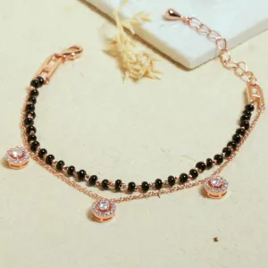 Three Diamond Round Layered Mangalsutra Bracelet