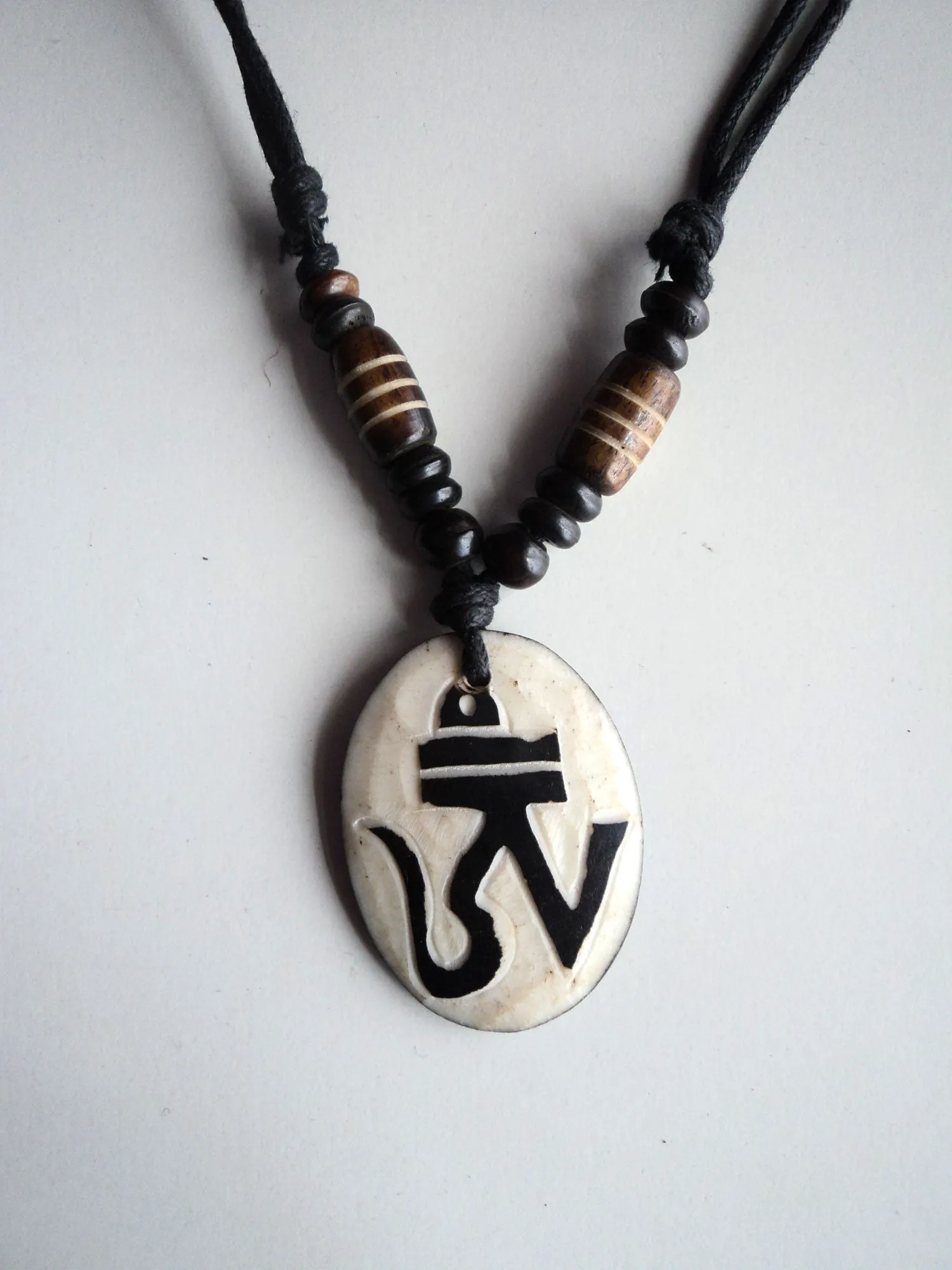 Tibetan Om Bone Pendant Necklace