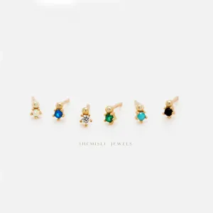 Tiny Gem Bead Earring, White, Emerald, Turquoise, Sapphire, Black, Unisex, Gold, Silver SS220, SS278, SS279, SS280, SS281, SS259