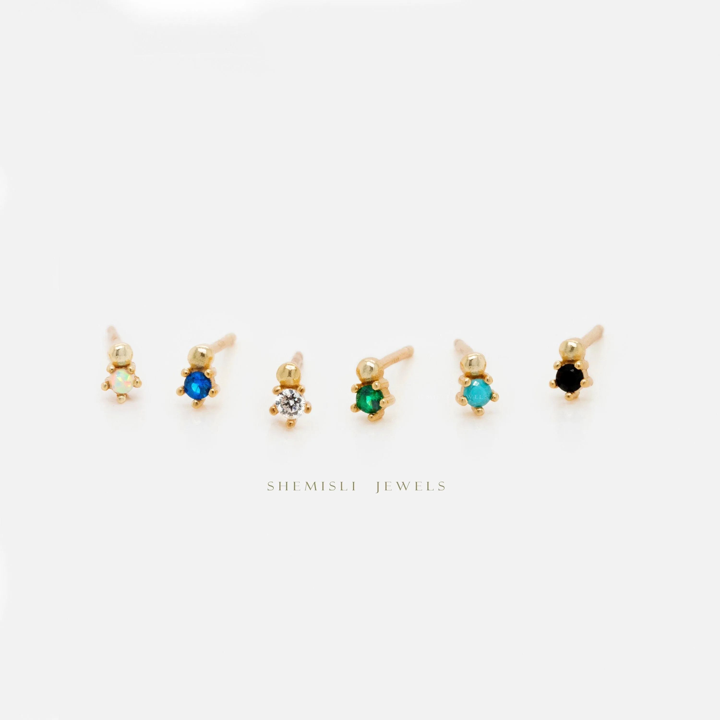 Tiny Gem Bead Earring, White, Emerald, Turquoise, Sapphire, Black, Unisex, Gold, Silver SS220, SS278, SS279, SS280, SS281, SS259