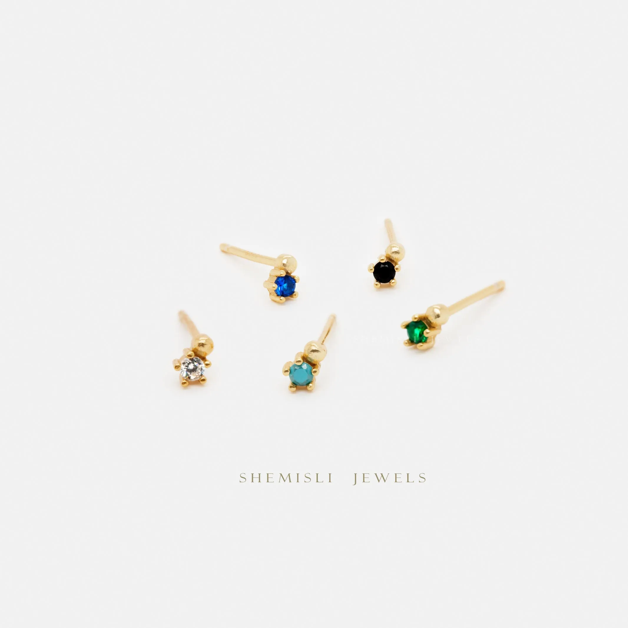 Tiny Gem Bead Earring, White, Emerald, Turquoise, Sapphire, Black, Unisex, Gold, Silver SS220, SS278, SS279, SS280, SS281, SS259