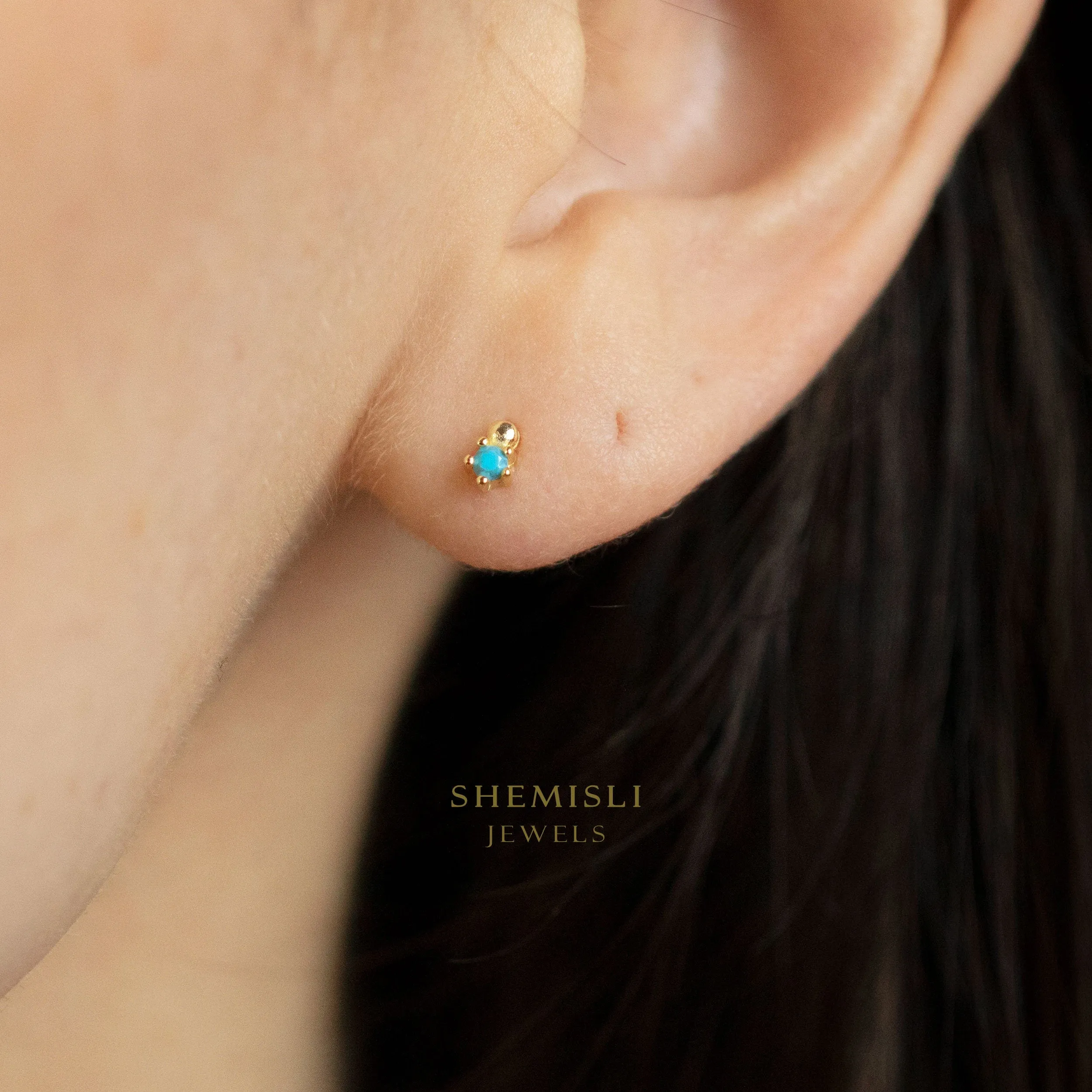 Tiny Gem Bead Earring, White, Emerald, Turquoise, Sapphire, Black, Unisex, Gold, Silver SS220, SS278, SS279, SS280, SS281, SS259