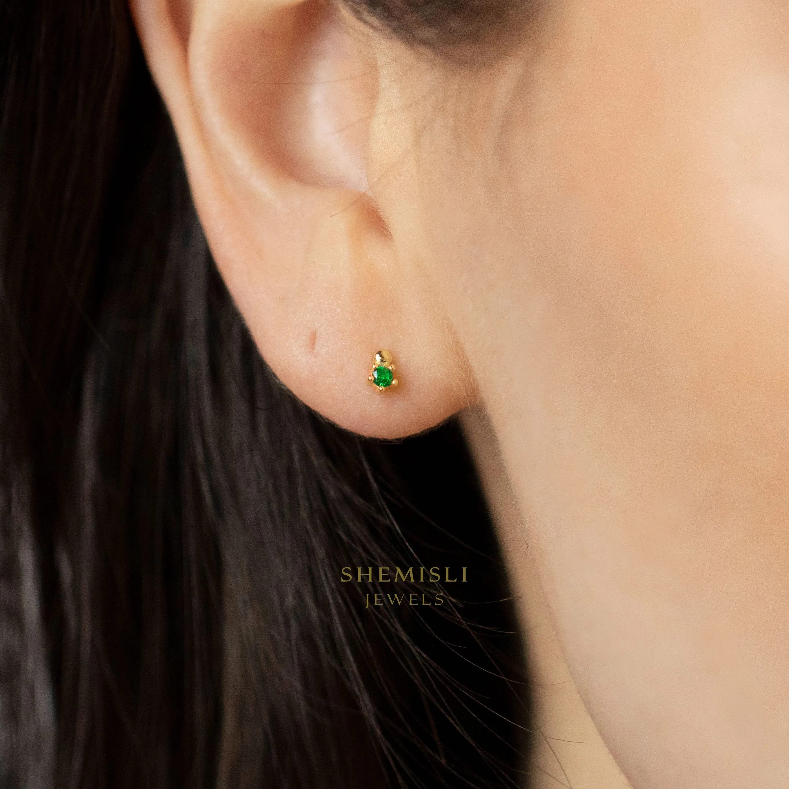 Tiny Gem Bead Earring, White, Emerald, Turquoise, Sapphire, Black, Unisex, Gold, Silver SS220, SS278, SS279, SS280, SS281, SS259