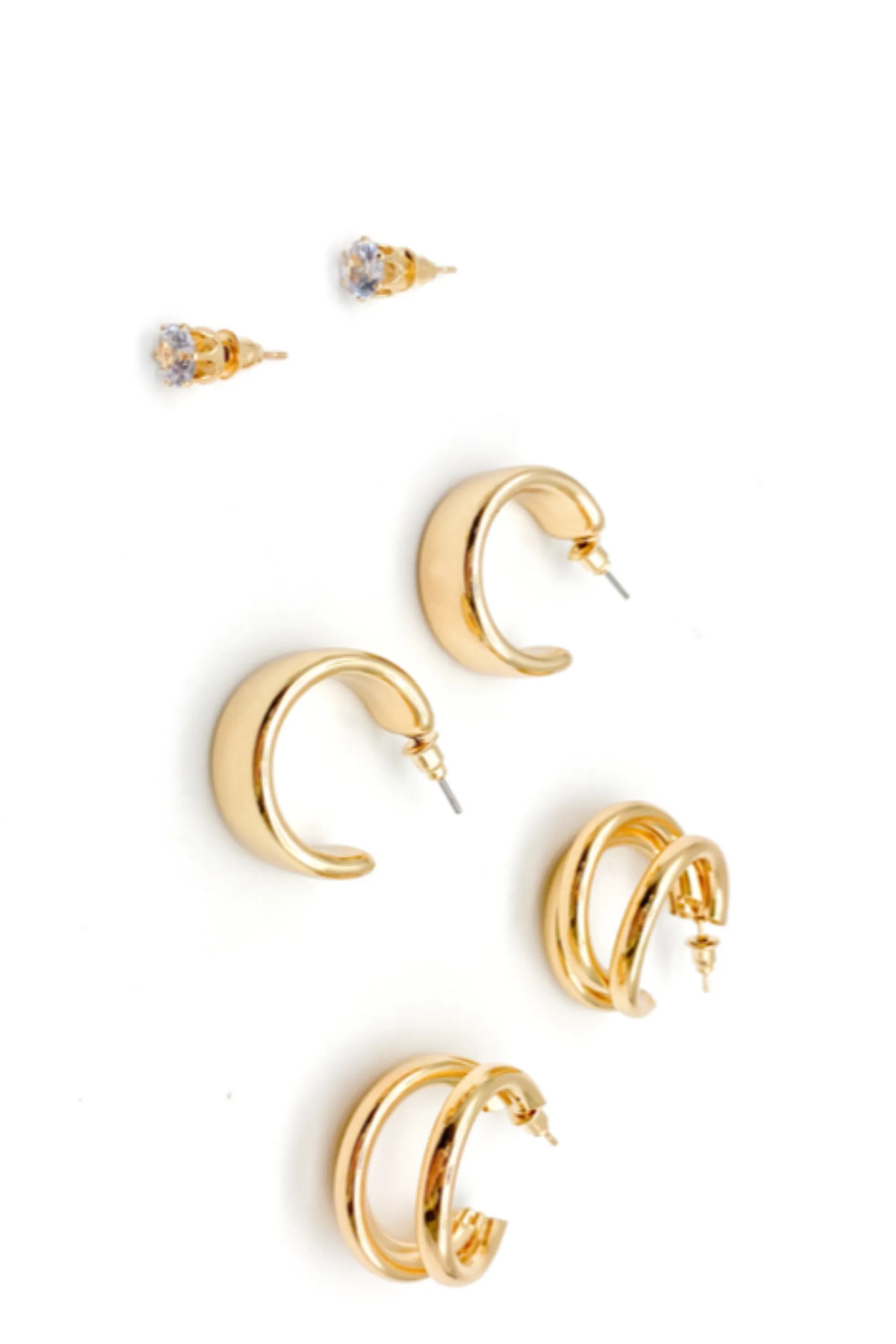 Triple Pack Hoop And Stud Earrings (silver & gold available)