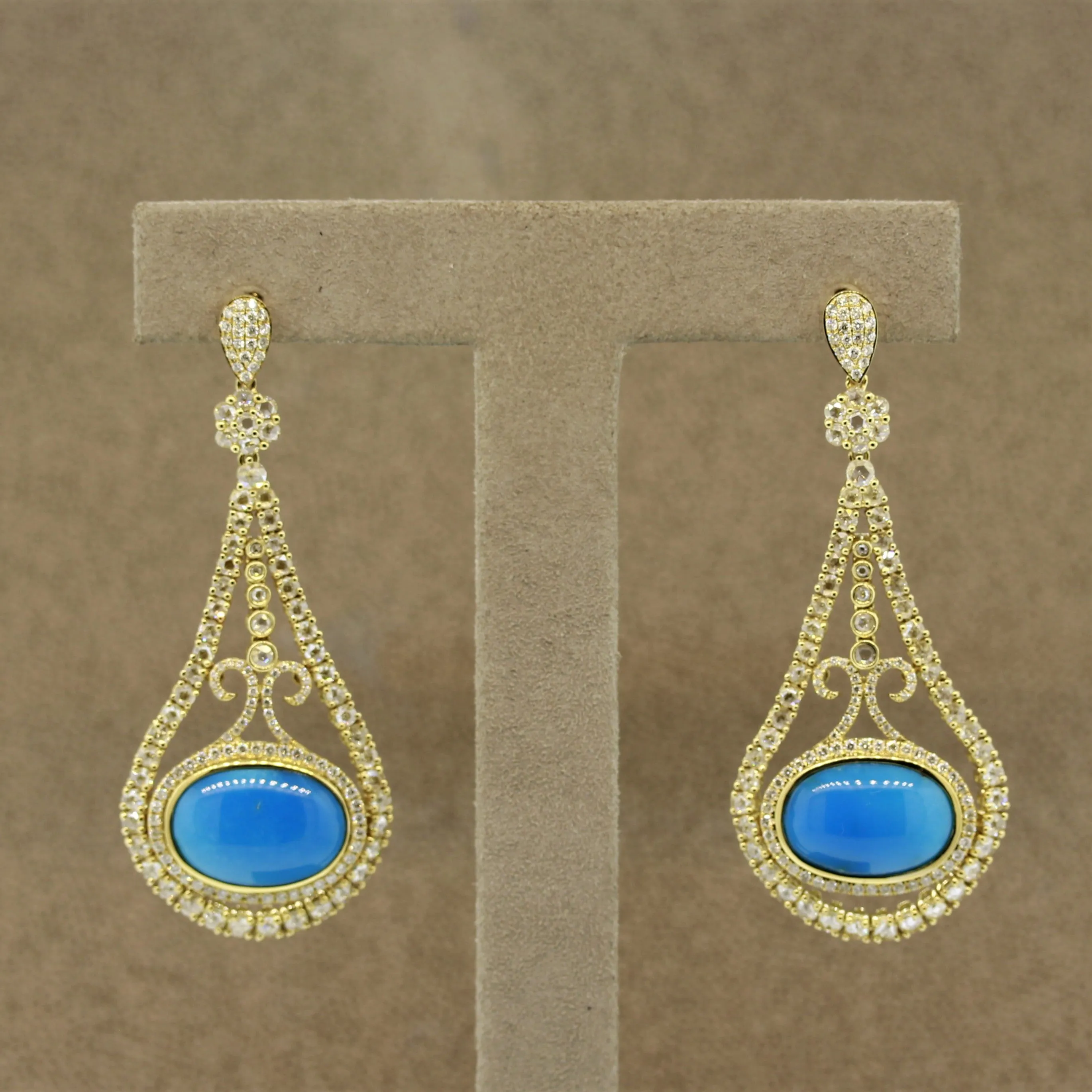 Turquoise Diamond Gold Drop Earrings