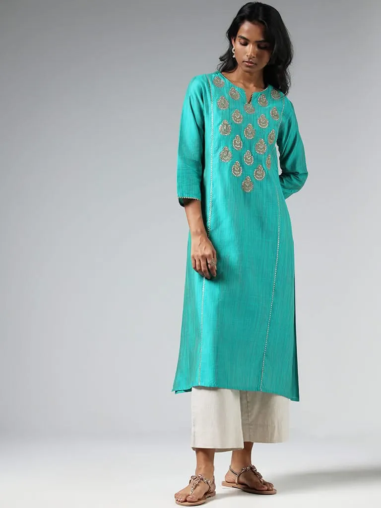 Utsa Turquoise Zardozi Embroidered Kurta