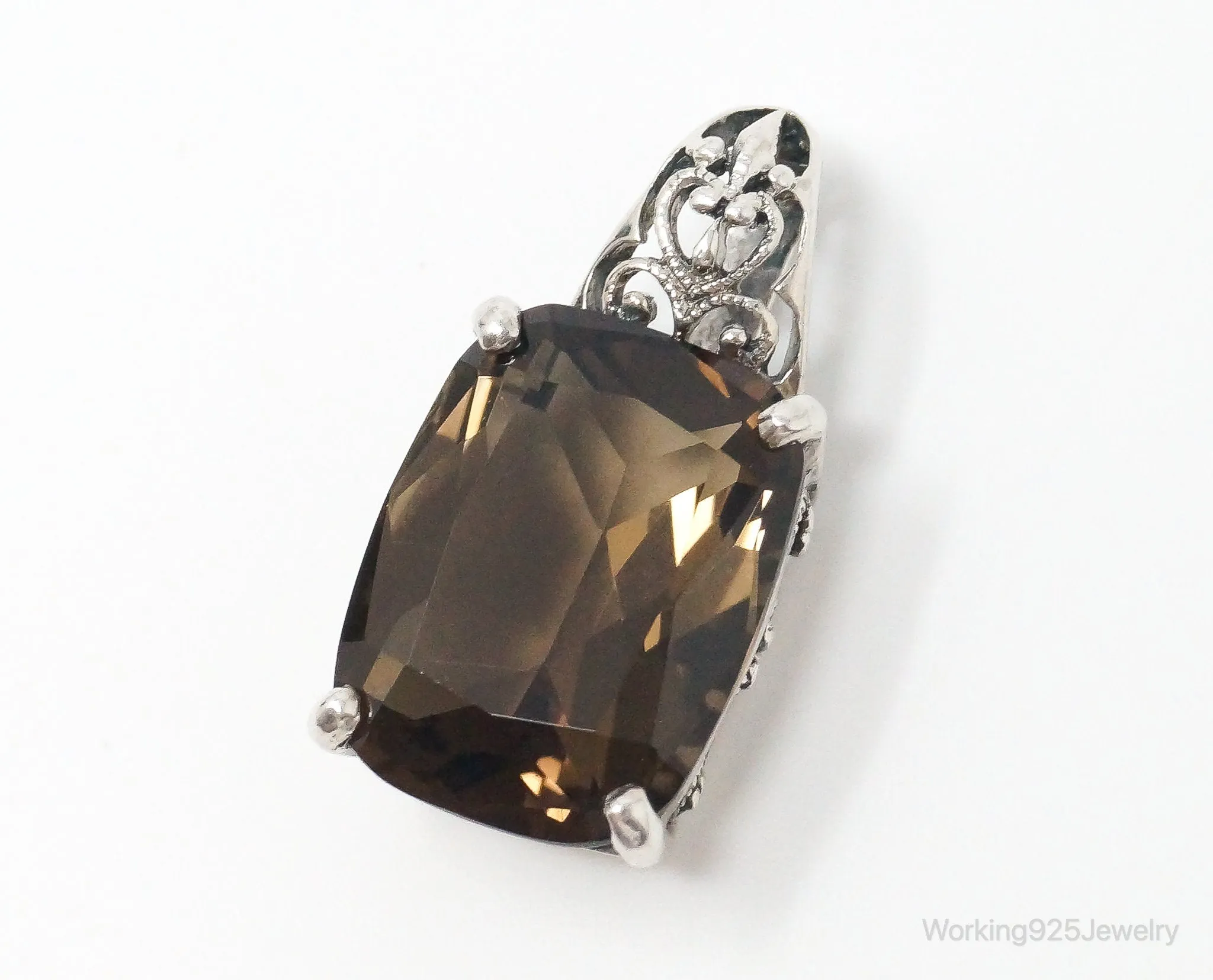 Vintage Designer CNA Large Smoky Topaz Sterling Silver Pendant