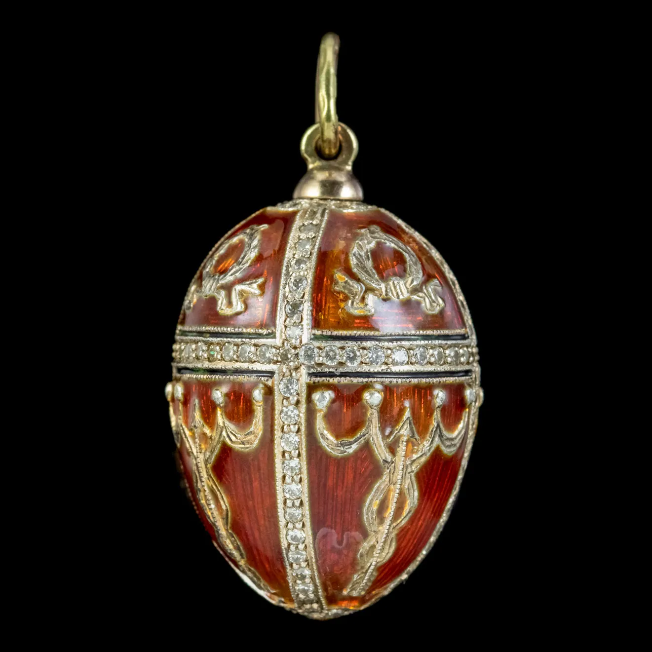 Vintage Enamel Diamond Egg Pendant 14ct Gold