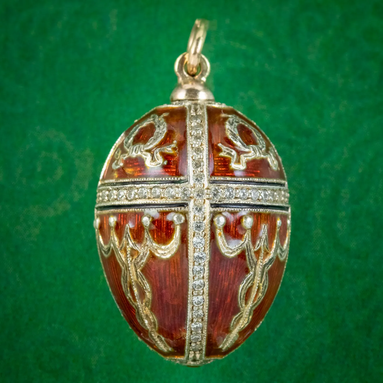 Vintage Enamel Diamond Egg Pendant 14ct Gold