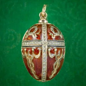 Vintage Enamel Diamond Egg Pendant 14ct Gold