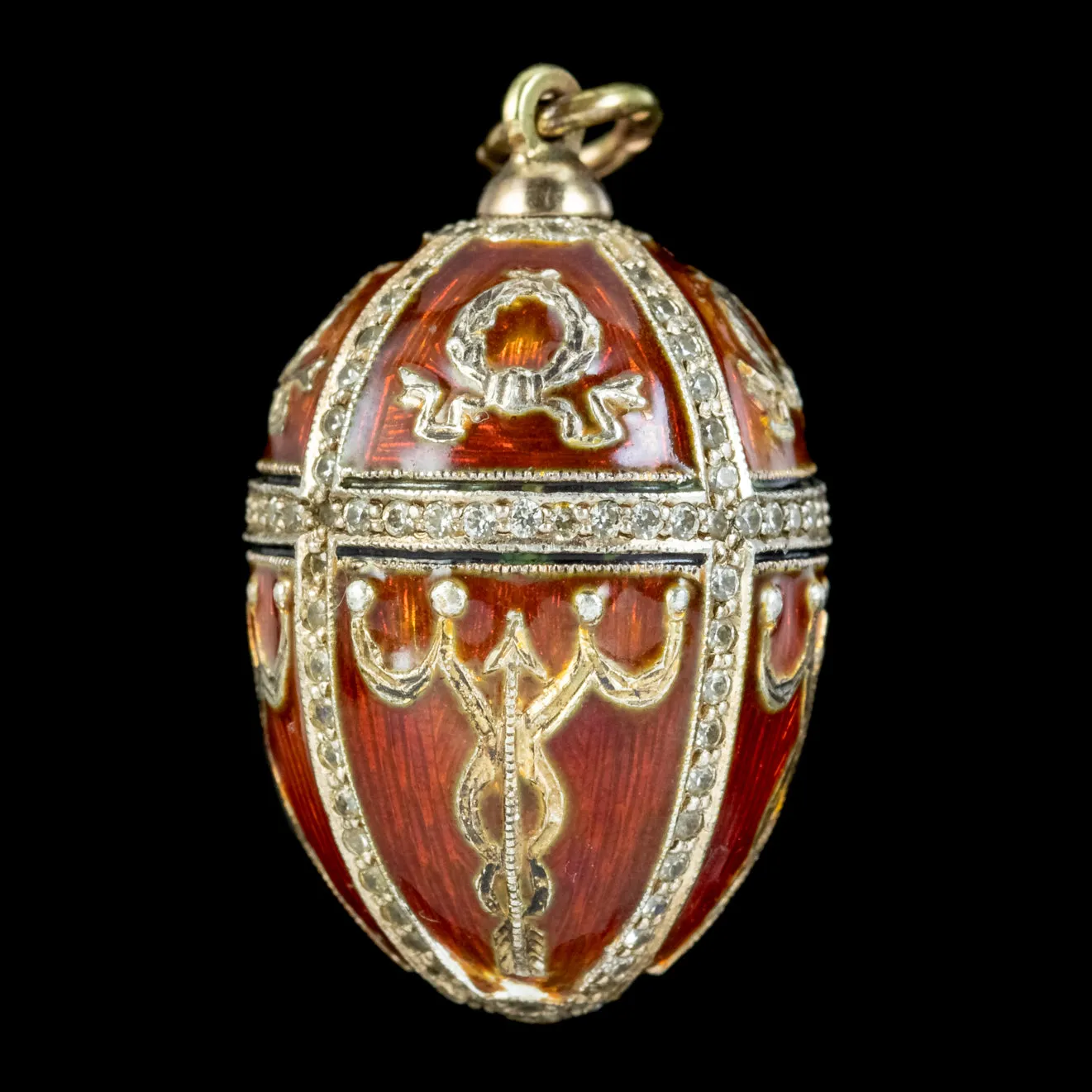 Vintage Enamel Diamond Egg Pendant 14ct Gold