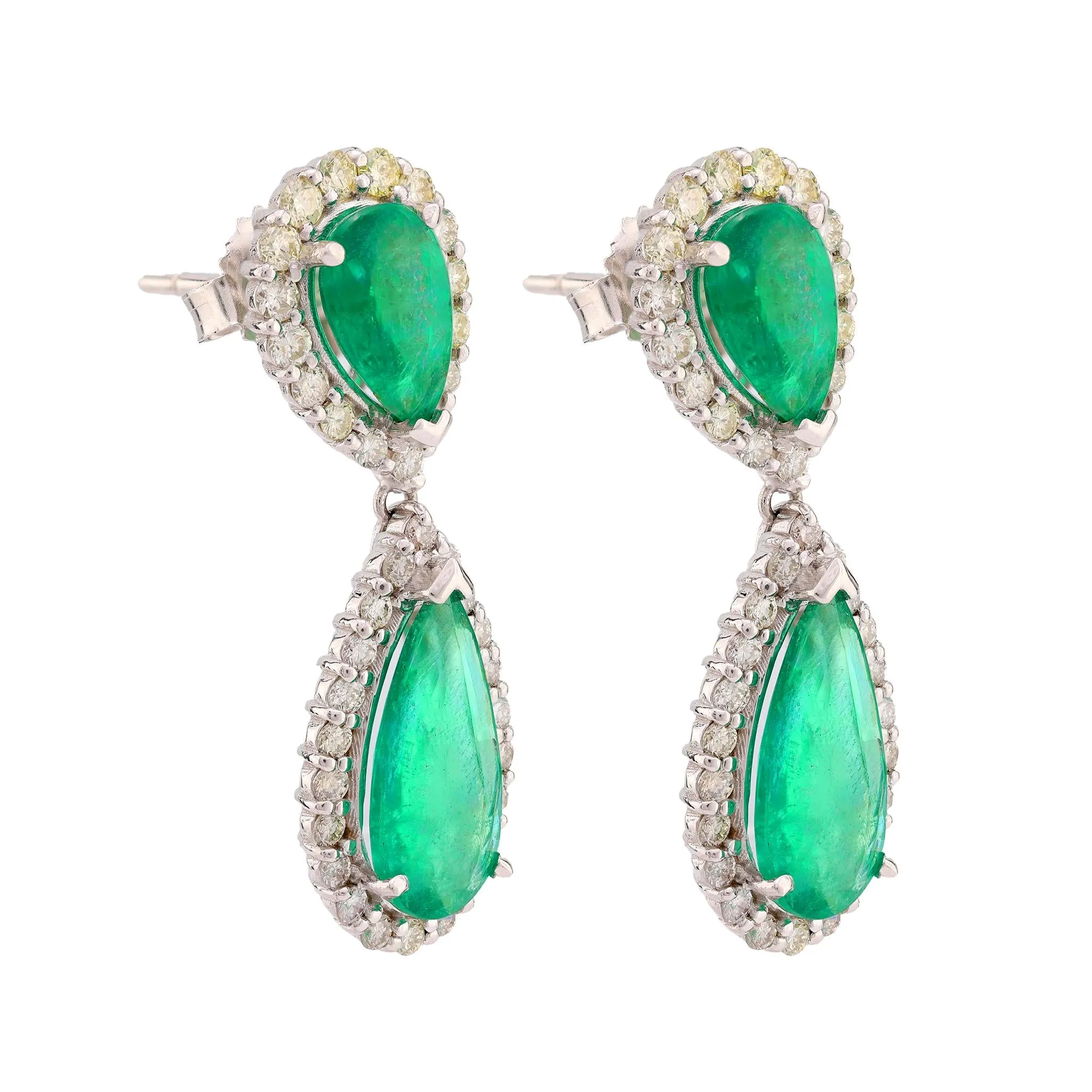 Vintage GIA 5.3 carat emerald diamond 18k white gold dangle earrings