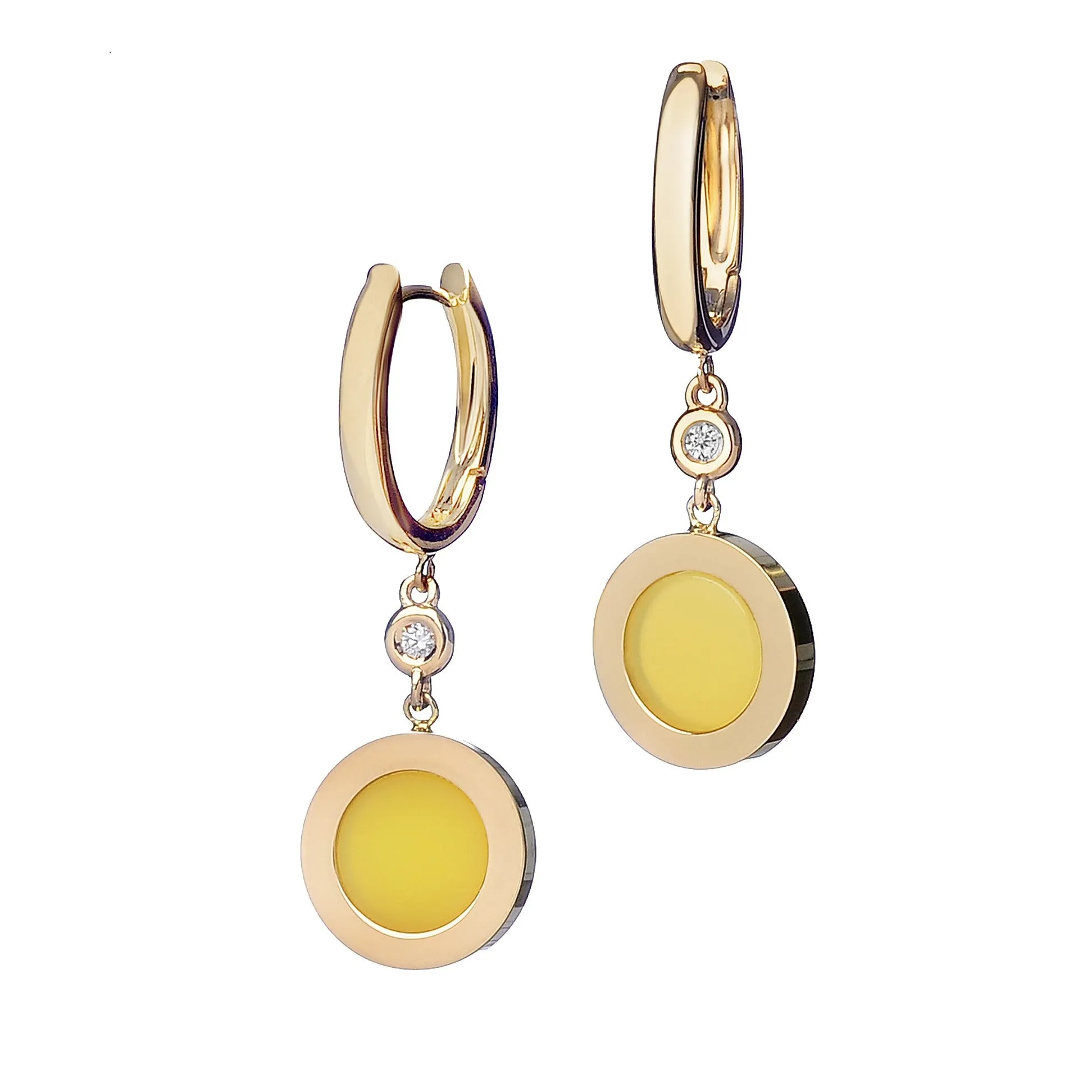 Yellow Disc Diamond Drop Earrings