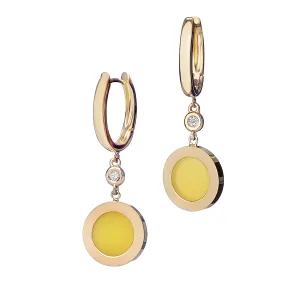 Yellow Disc Diamond Drop Earrings